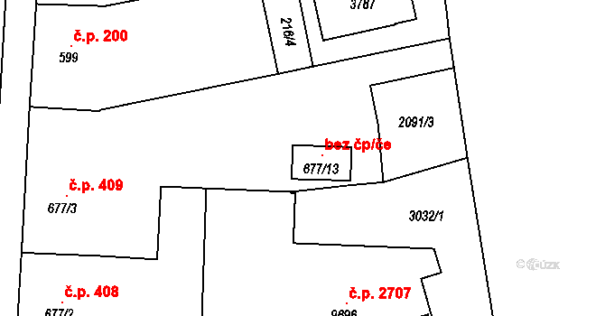 Pardubice 107332213 na parcele st. 677/13 v KÚ Pardubice, Katastrální mapa
