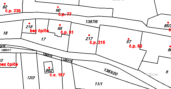 Vranov nad Dyjí 215 na parcele st. 217 v KÚ Vranov nad Dyjí, Katastrální mapa