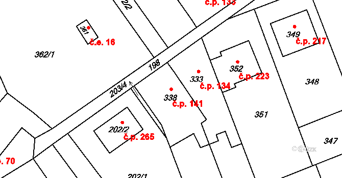 Přerov VII-Čekyně 141, Přerov na parcele st. 338 v KÚ Čekyně, Katastrální mapa