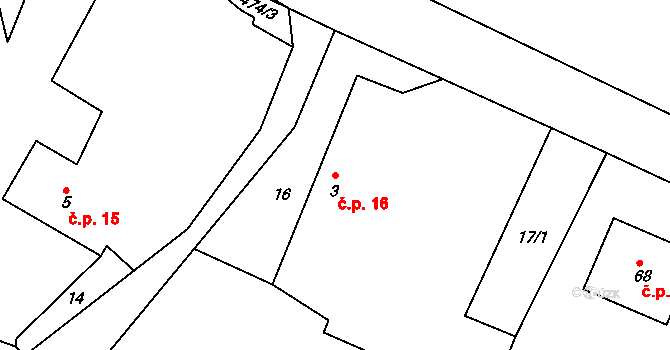 Vilémovice 16, Červené Janovice na parcele st. 3 v KÚ Vilémovice u Červených Janovic, Katastrální mapa