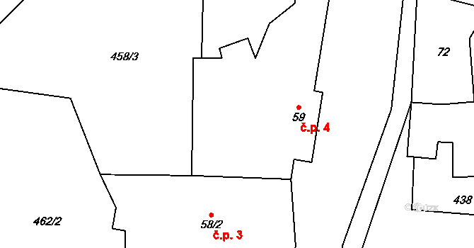 Lomeček 4, Úmonín na parcele st. 59 v KÚ Lomec u Úmonína, Katastrální mapa