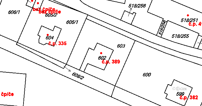 Mšeno nad Nisou 389, Jablonec nad Nisou na parcele st. 602 v KÚ Mšeno nad Nisou, Katastrální mapa