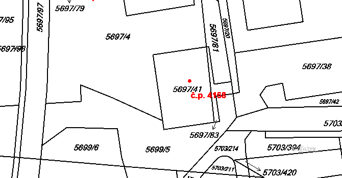 Jihlava 4168 na parcele st. 5697/41 v KÚ Jihlava, Katastrální mapa