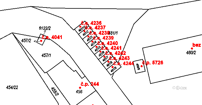 Jihlava 4241 na parcele st. 481/6 v KÚ Jihlava, Katastrální mapa