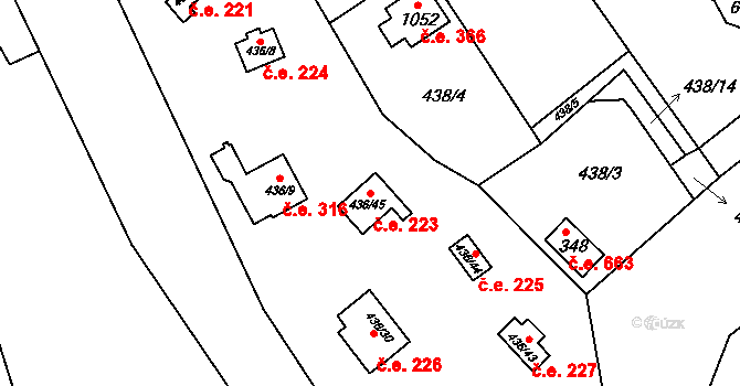 Kamenný Újezdec 223, Kamenný Přívoz na parcele st. 436/45 v KÚ Kamenný Přívoz, Katastrální mapa