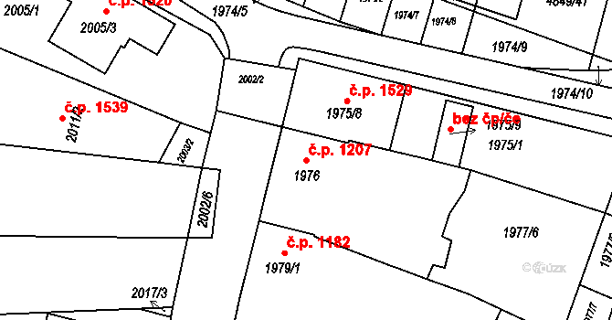 Vracov 1207 na parcele st. 1976 v KÚ Vracov, Katastrální mapa