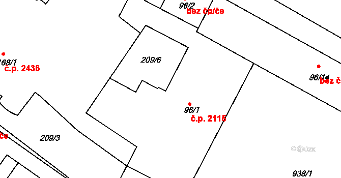 Šumperk 2115 na parcele st. 96/1 v KÚ Dolní Temenice, Katastrální mapa