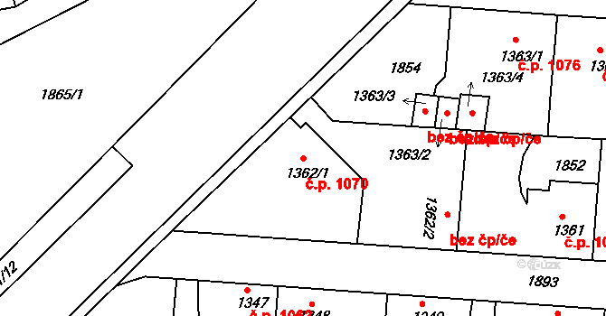 Brandýs nad Labem 1070, Brandýs nad Labem-Stará Boleslav na parcele st. 1362/1 v KÚ Brandýs nad Labem, Katastrální mapa