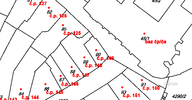 Jindřichův Hradec I 149, Jindřichův Hradec na parcele st. 90 v KÚ Jindřichův Hradec, Katastrální mapa