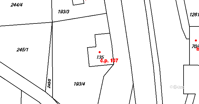Dolní Štěpanice 107, Benecko na parcele st. 135 v KÚ Dolní Štěpanice, Katastrální mapa