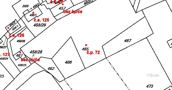 Mariánské Údolí 72, Hlubočky na parcele st. 465 v KÚ Hlubočky, Katastrální mapa