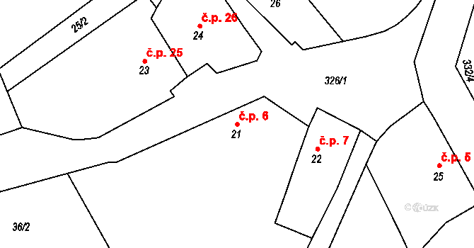 Dolní Černůtky 6, Jeřice na parcele st. 21 v KÚ Dolní Černůtky, Katastrální mapa