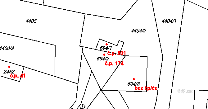Horní Bečva 174 na parcele st. 694/2 v KÚ Horní Bečva, Katastrální mapa