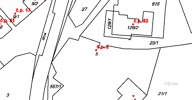 Lhota 2, Valašské Meziříčí na parcele st. 5 v KÚ Lhota u Choryně, Katastrální mapa