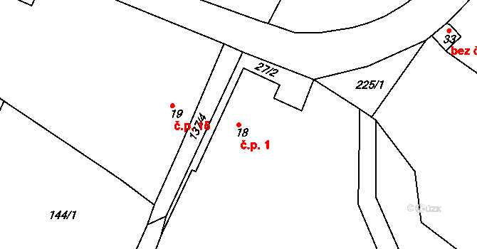 Vesec 1, Veliš na parcele st. 18 v KÚ Vesec u Jičína, Katastrální mapa