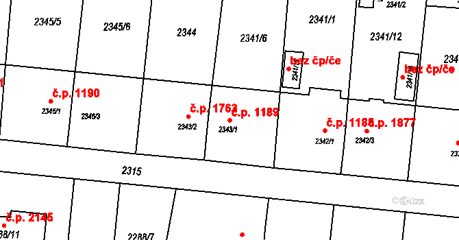 Petřvald 1189 na parcele st. 2343/1 v KÚ Petřvald u Karviné, Katastrální mapa