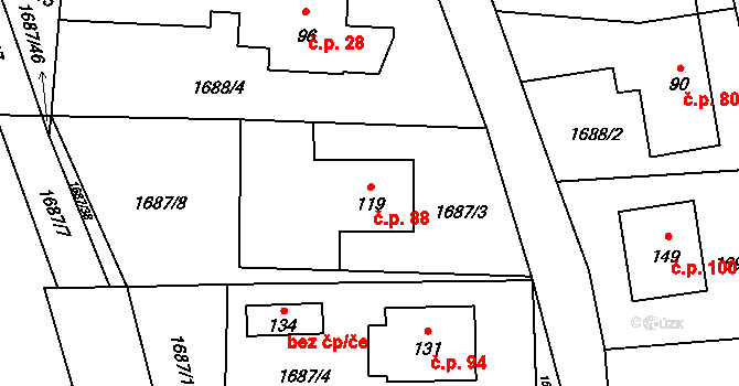 Bransouze 88 na parcele st. 119 v KÚ Bransouze, Katastrální mapa