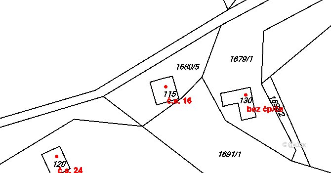 Chlum 16 na parcele st. 115 v KÚ Chlum nad Jihlavou, Katastrální mapa