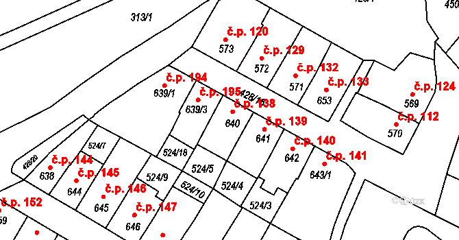 Stařečka 138, Třebíč na parcele st. 640 v KÚ Třebíč, Katastrální mapa