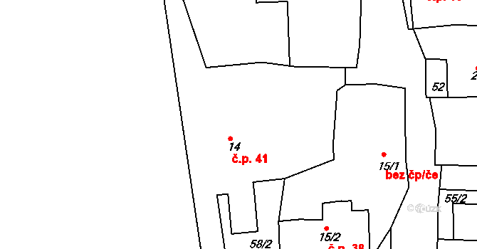 Sedletín 41 na parcele st. 14 v KÚ Sedletín, Katastrální mapa