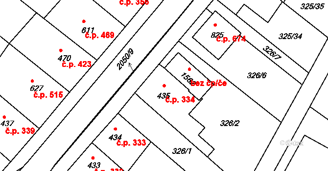 Mařatice 334, Uherské Hradiště na parcele st. 435 v KÚ Mařatice, Katastrální mapa
