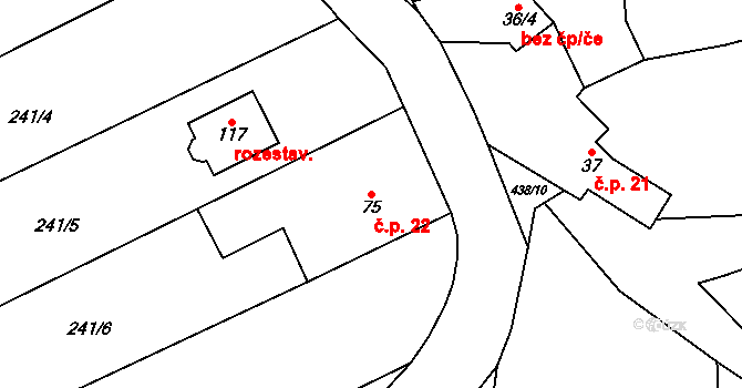 Osiky 22 na parcele st. 75 v KÚ Osiky, Katastrální mapa
