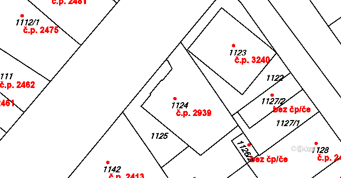 Teplice 2939 na parcele st. 1124 v KÚ Teplice, Katastrální mapa
