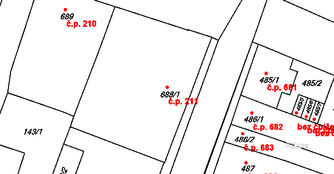 Nový Bydžov 211 na parcele st. 688/1 v KÚ Nový Bydžov, Katastrální mapa