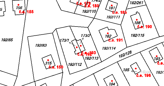 Dřenice 193, Cheb na parcele st. 173/2 v KÚ Dřenice u Chebu, Katastrální mapa
