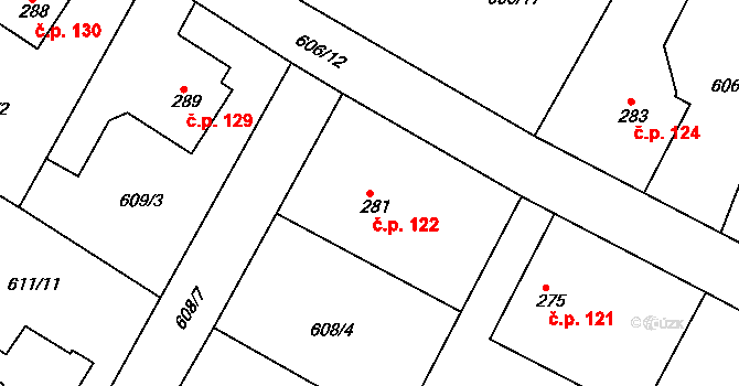 Čachovice 122 na parcele st. 281 v KÚ Čachovice, Katastrální mapa