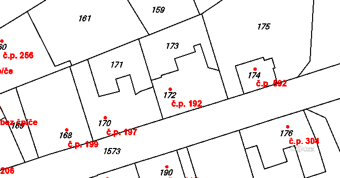 Řeporyje 192, Praha na parcele st. 172 v KÚ Řeporyje, Katastrální mapa