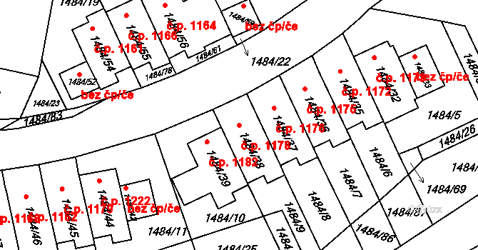Košíře 1178, Praha na parcele st. 1484/38 v KÚ Košíře, Katastrální mapa