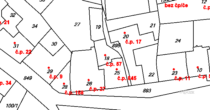 Bohnice 57, Praha 4 na parcele st. 18 v KÚ Bohnice, Katastrální mapa