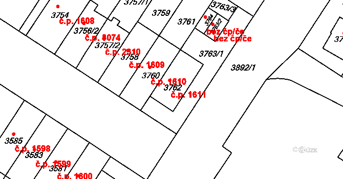 Strašnice 1611, Praha na parcele st. 3762 v KÚ Strašnice, Katastrální mapa