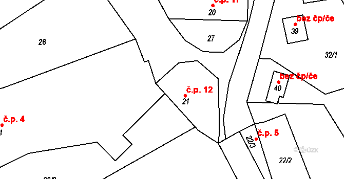 Tobolka 12, Měňany na parcele st. 21 v KÚ Tobolka, Katastrální mapa
