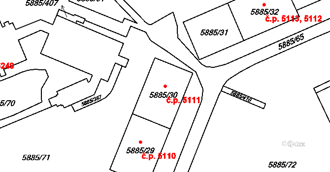 Chomutov 5111 na parcele st. 5885/30 v KÚ Chomutov I, Katastrální mapa