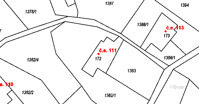 Doubice 111 na parcele st. 172 v KÚ Doubice, Katastrální mapa