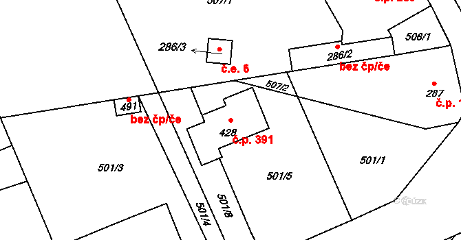 Chrastava 391 na parcele st. 428 v KÚ Chrastava I, Katastrální mapa