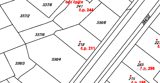Pouchov 211, Hradec Králové na parcele st. 218 v KÚ Pouchov, Katastrální mapa