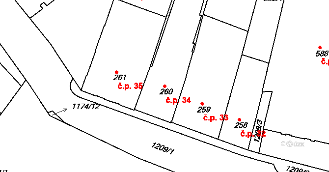Holínské Předměstí 34, Jičín na parcele st. 260 v KÚ Jičín, Katastrální mapa