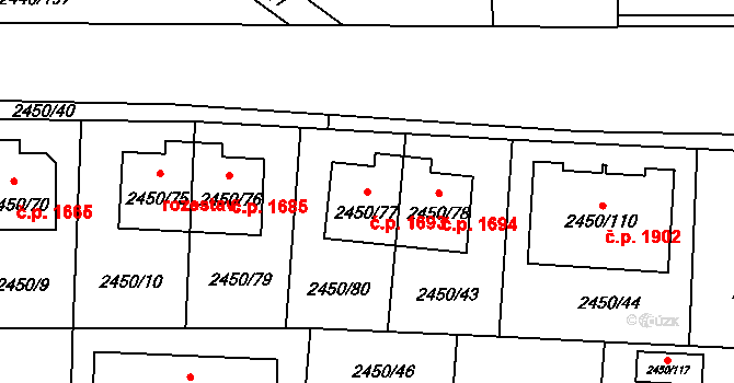 České Budějovice 6 1693, České Budějovice na parcele st. 2450/77 v KÚ České Budějovice 6, Katastrální mapa