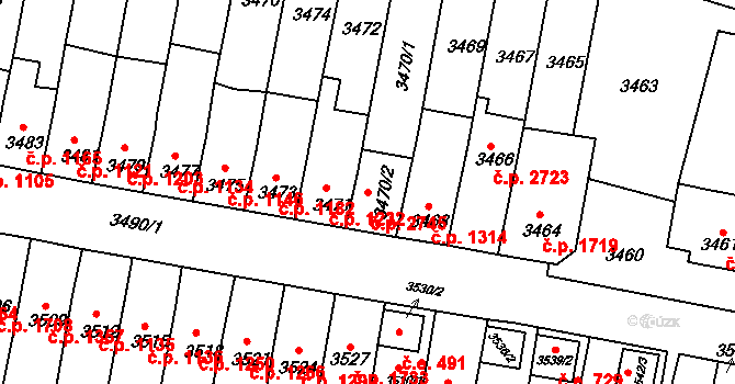 Líšeň 2745, Brno na parcele st. 3470/2 v KÚ Líšeň, Katastrální mapa
