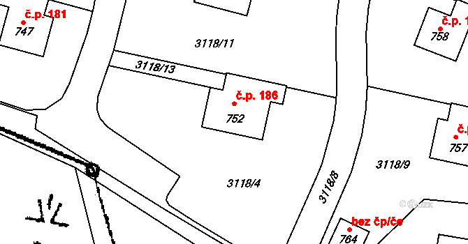 Koberovy 186 na parcele st. 752 v KÚ Koberovy, Katastrální mapa