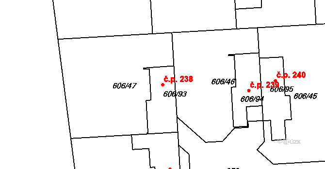 Drahelice 238, Nymburk na parcele st. 606/93 v KÚ Drahelice, Katastrální mapa