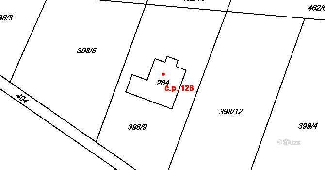 Heřmaničky 128 na parcele st. 264 v KÚ Heřmaničky, Katastrální mapa