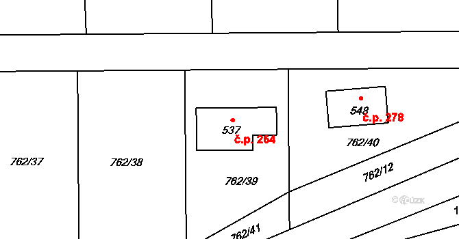 Bruzovice 264 na parcele st. 537 v KÚ Bruzovice, Katastrální mapa