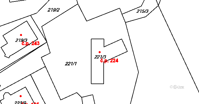 Dolní Libchava 224, Česká Lípa na parcele st. 221/3 v KÚ Dolní Libchava, Katastrální mapa