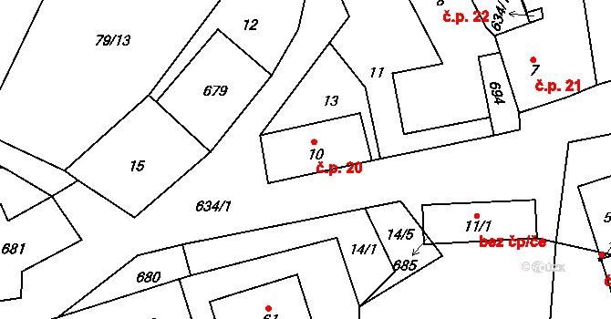 Děpoltice 20, Dešenice na parcele st. 10 v KÚ Děpoltice, Katastrální mapa