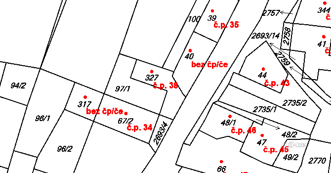 Hoštka 38 na parcele st. 327 v KÚ Hoštka, Katastrální mapa