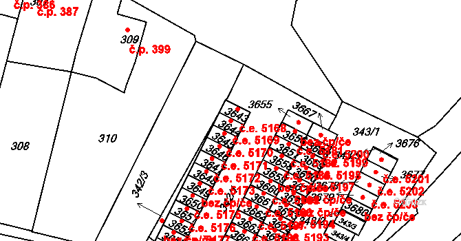 Kamenice nad Lipou 5169 na parcele st. 3644 v KÚ Kamenice nad Lipou, Katastrální mapa